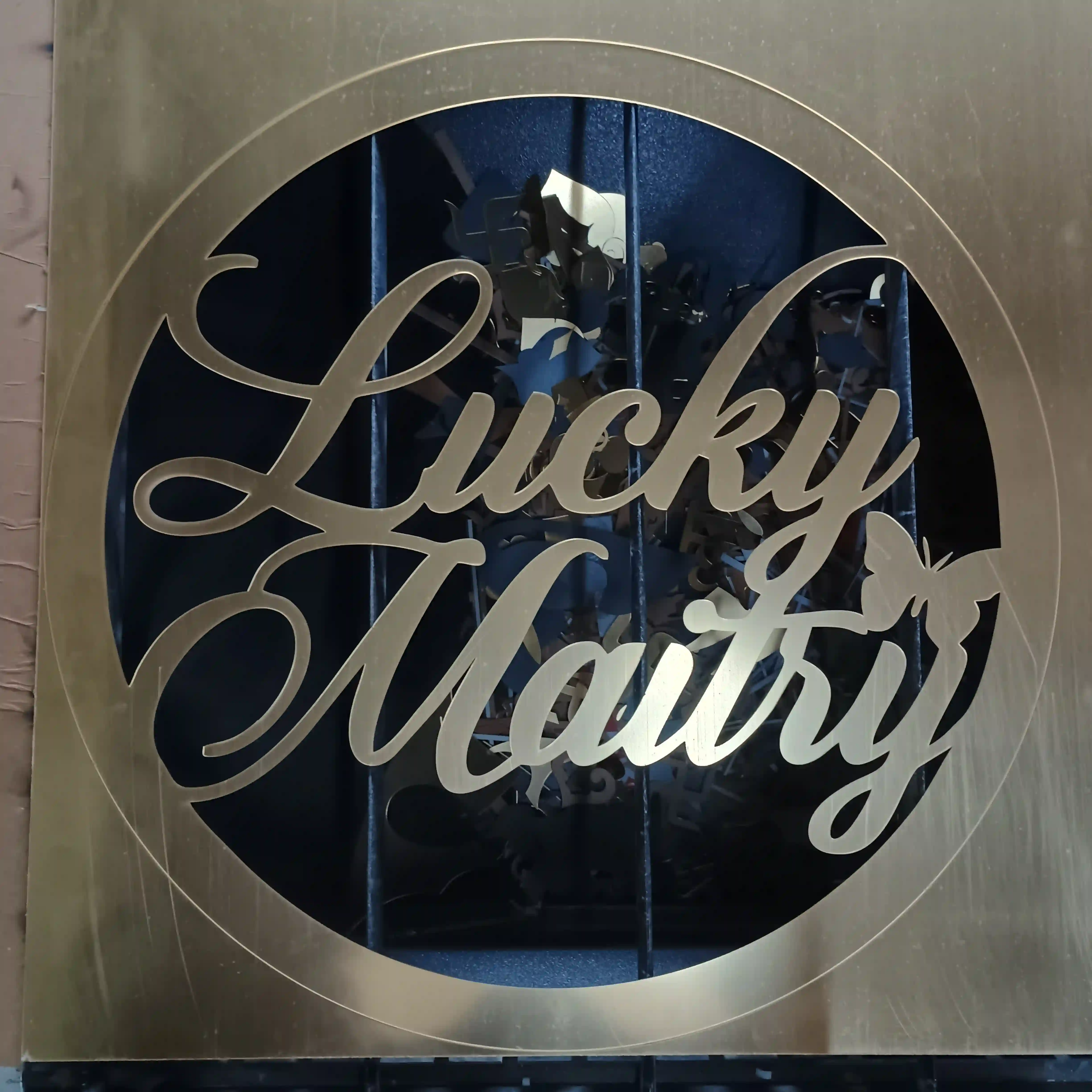 Golden acrylic monogram laser cutting