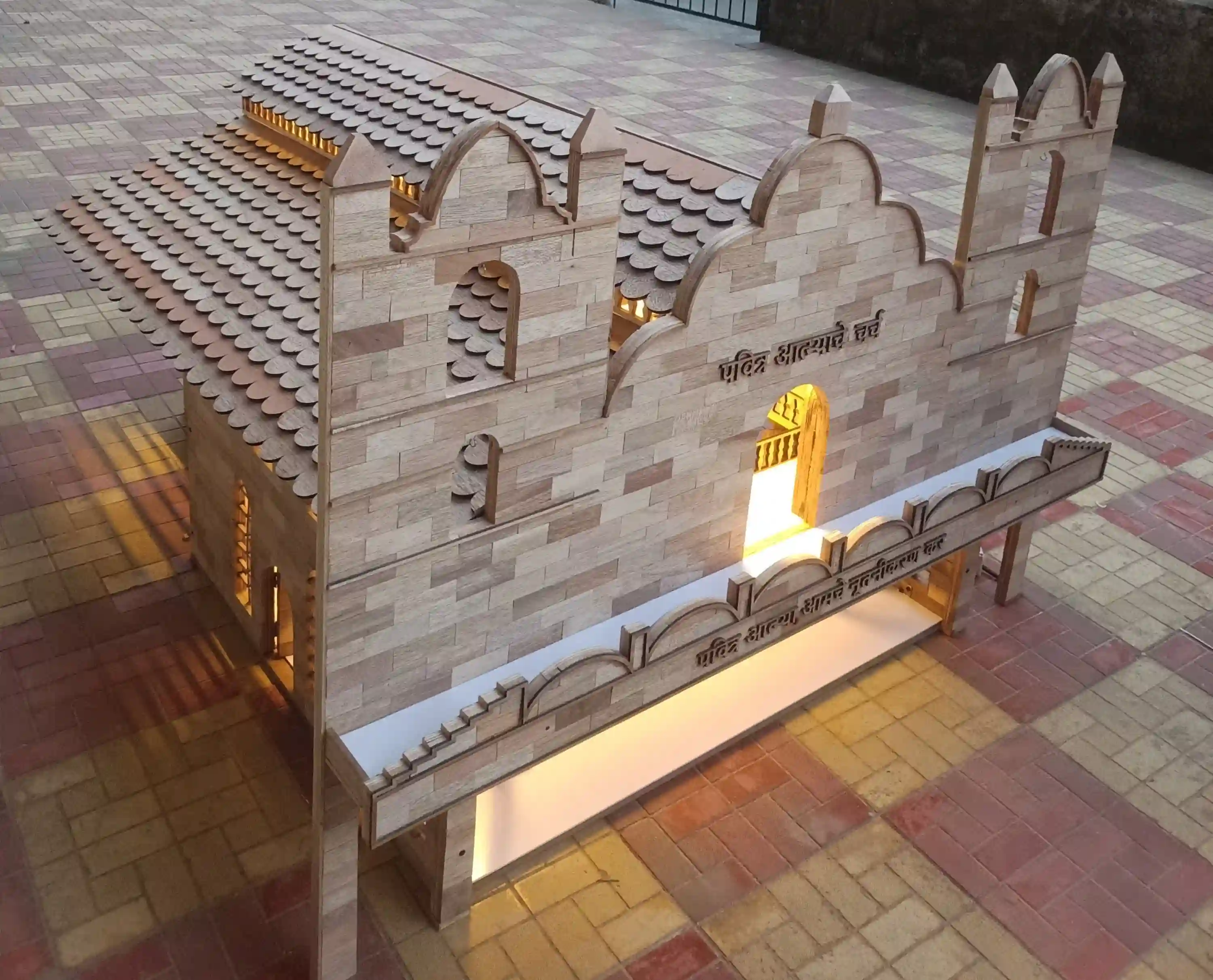Wooden miniature church model