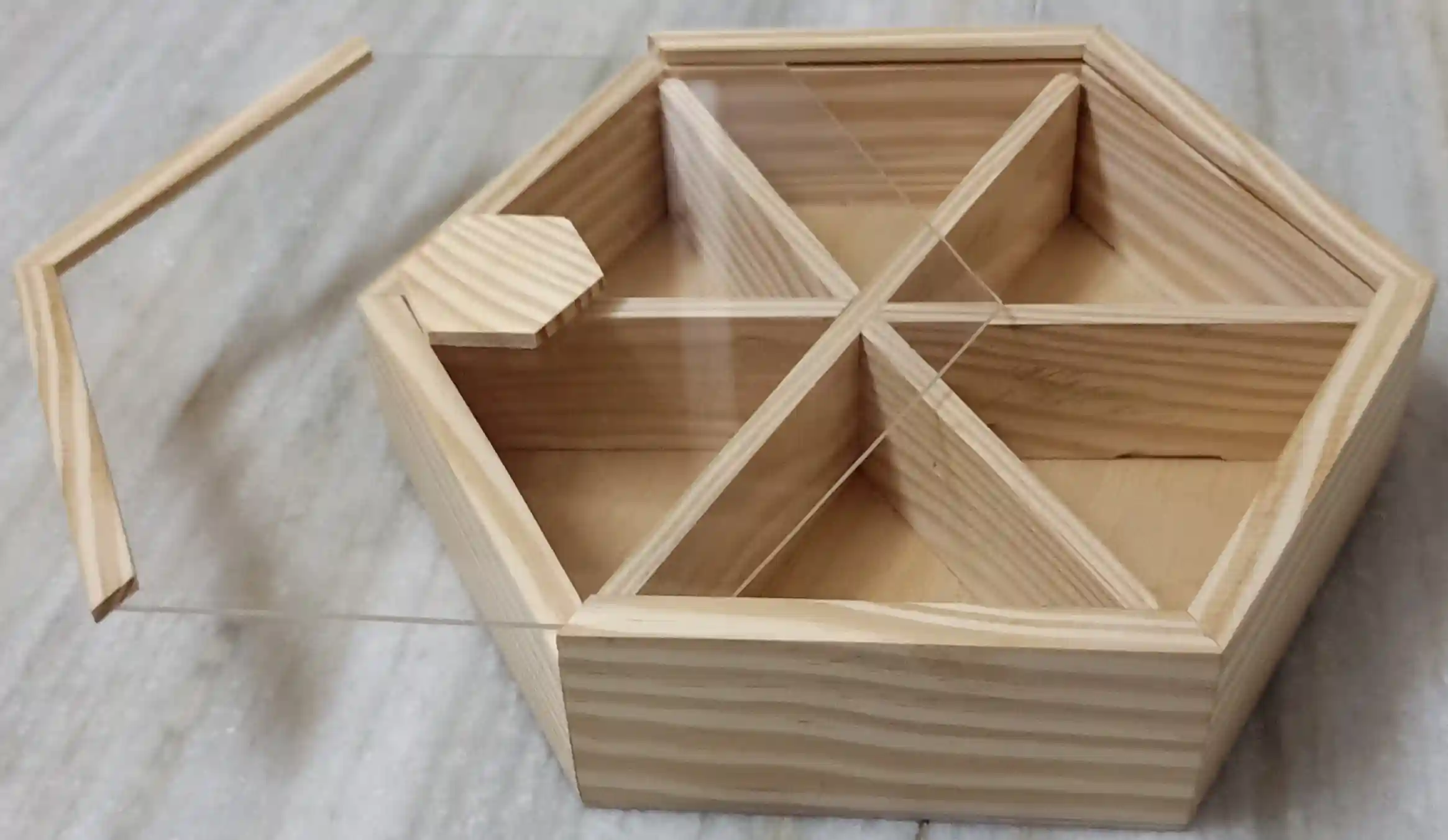 Pine wood hexagon sliding box