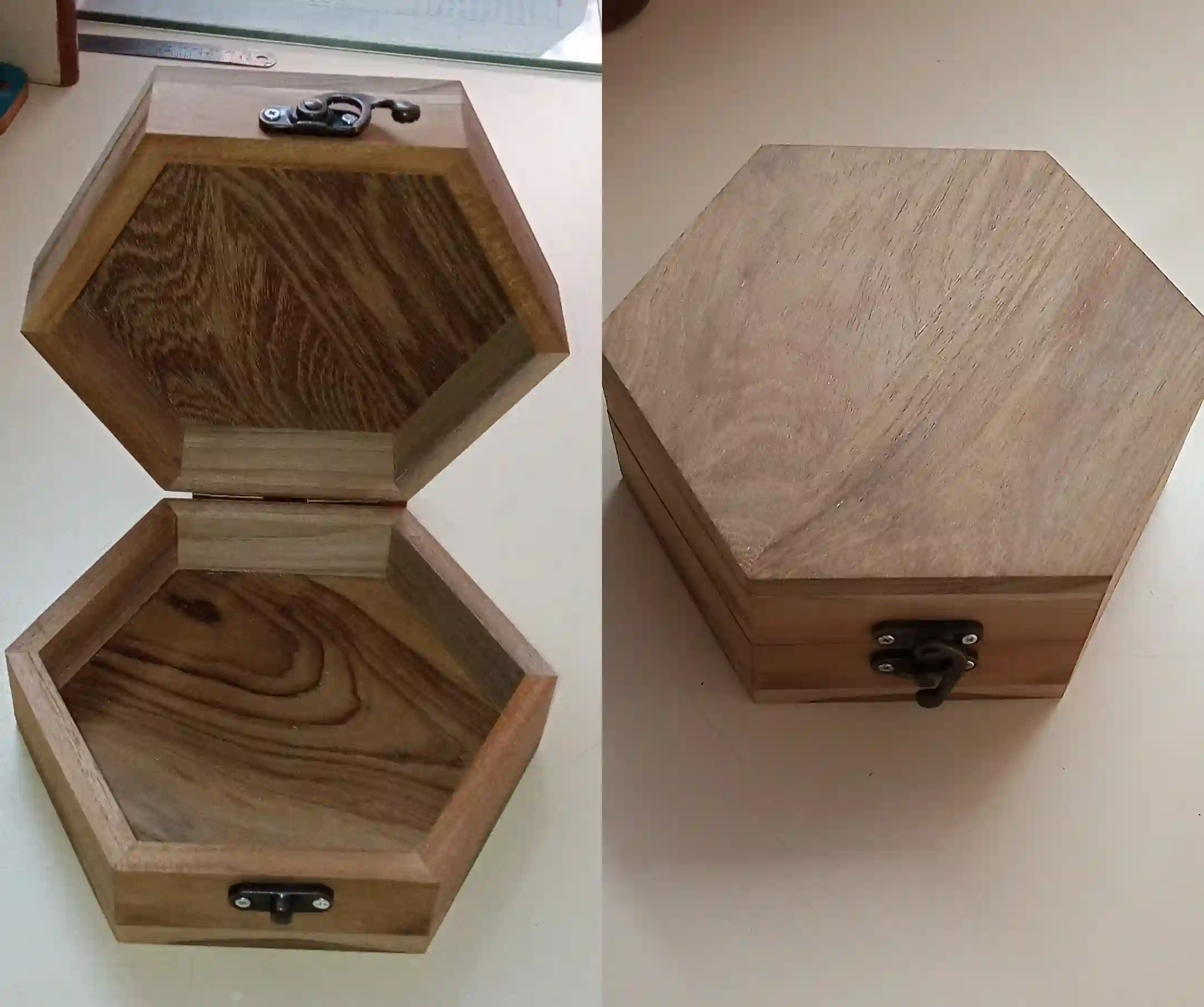 Teak wood hexagon box